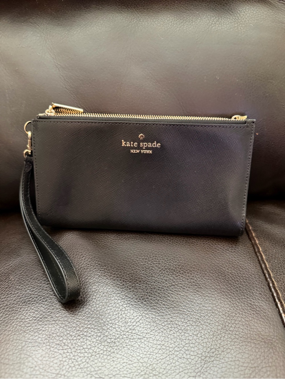 Kate Spade Madison Black Saffiano Leather Double Zip Wristlet